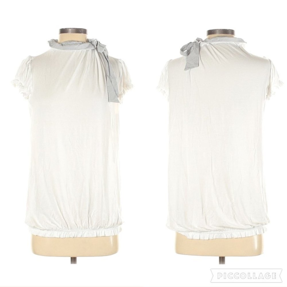 Imperial White Short Sleeve Top with Neck Bow